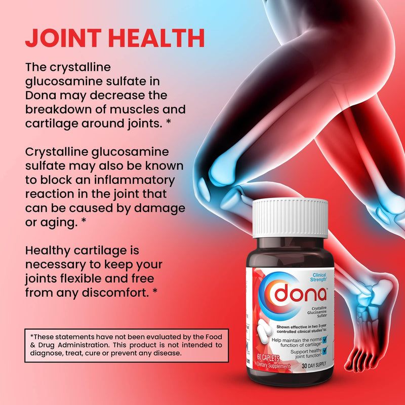 Dona Crystalline Glucosamine Sulfate 750 mg | Joint Health & Knee Comfort | 60 Count (2-Pack)