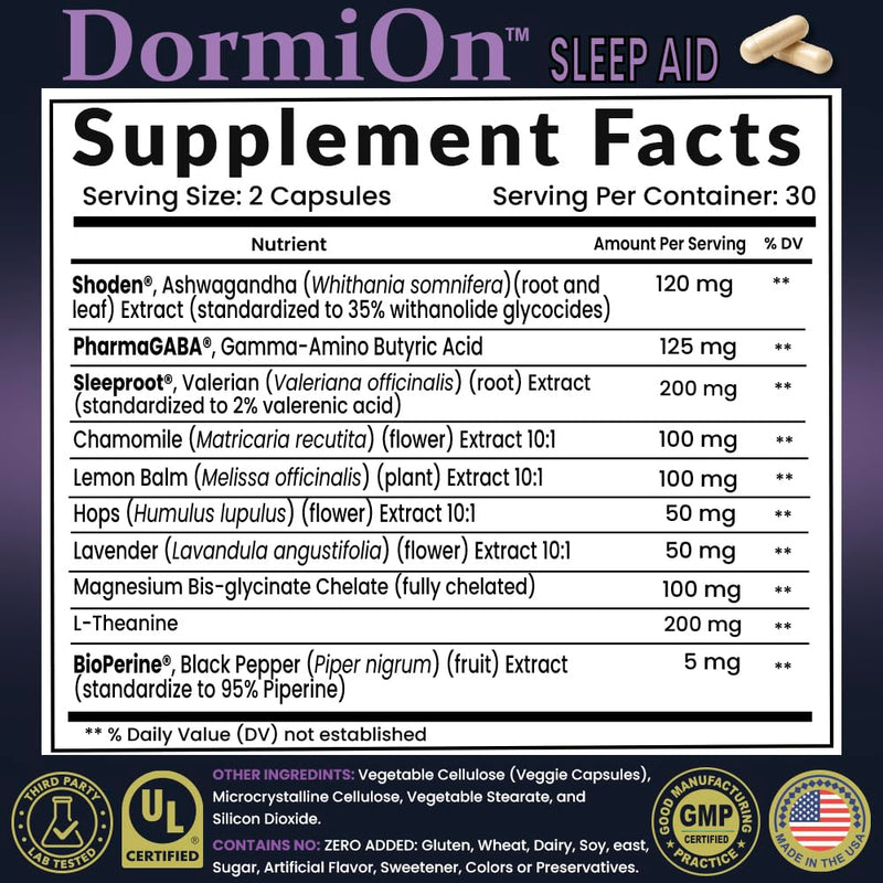 DormiOn Melatonin-Free Sleep Aid for Adults – 10-in-1 Deep Sleep Blend | Sleeproot Valerian, PharmaGABA, Shoden Ashwagandha | 60 Caps