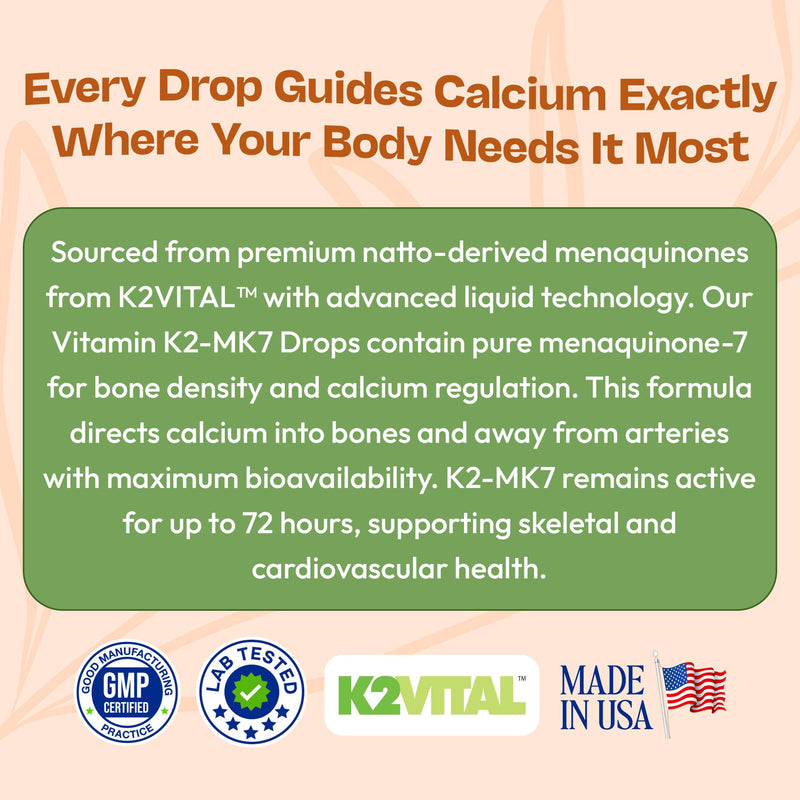 Vitamin K2 MK7 Liquid – 100 mcg, Vegan & Non-GMO, 60ml Berry Flavor | Bone & Cardiovascular Support