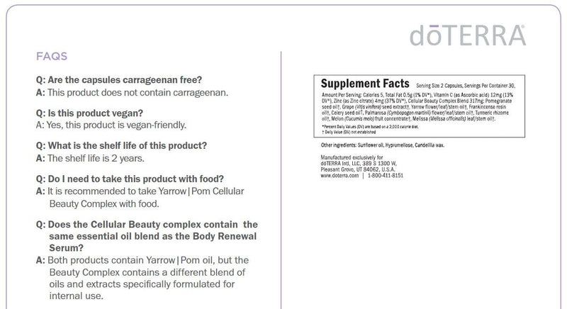 doTERRA Yarrow|Pom Capsules - Cellular Beauty Complex