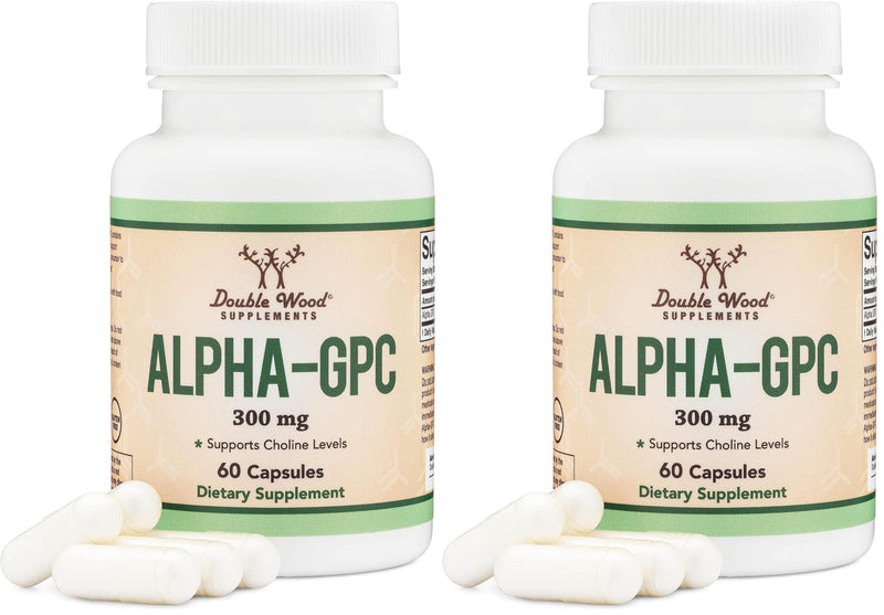 Double Wood Alpha GPC Choline Brain Supplement – 60 Count, 600 mg – Memory, Focus & Brain Support (USA Made) Pack of 2