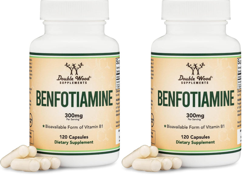 Double Wood Benfotiamine 300mg Servings – 2-Pack, 120 Capsules per Bottle, Third-Party Tested, Non-GMO