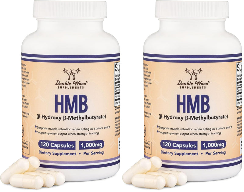 Double Wood Supplements HMB Supplement – 120 Capsules, Pack of 2, 1000 mg per Serving, Gluten Free, Non-GMO, Third-Party Tested