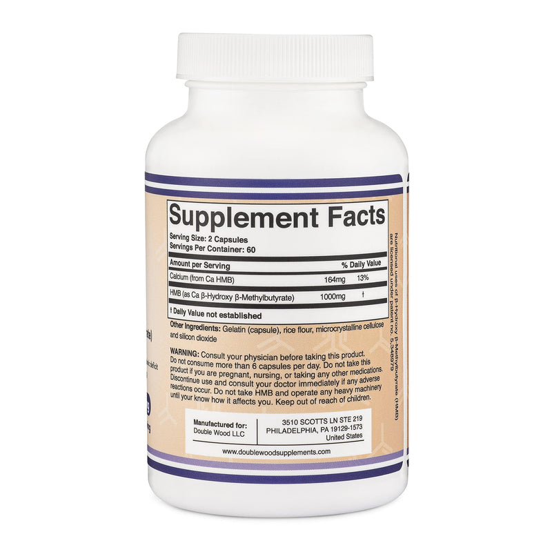 Double Wood HMB Supplement – 120 Capsules, 1000mg per Serving, Third-Party Tested
