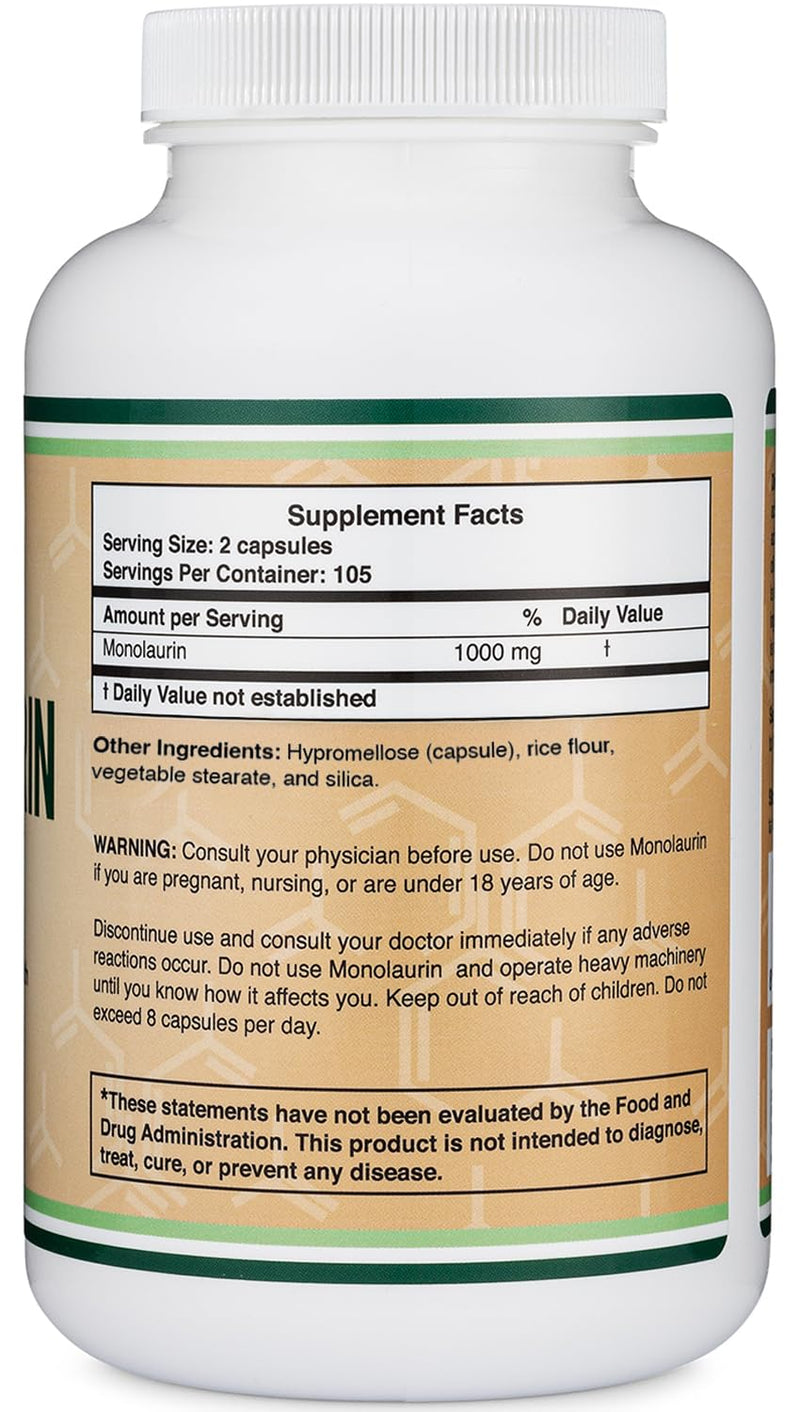 Double Wood Monolaurin Immune Support – 1,000mg per Serving, 210 Capsules (Vegan, Non-GMO, Gluten Free) – Pack of 2