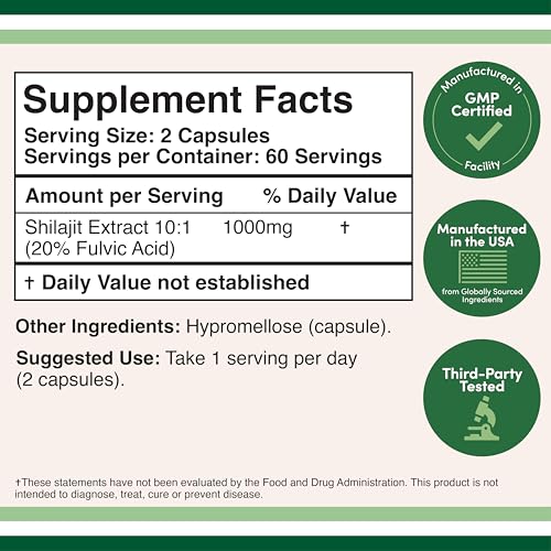 Shilajit Pure Himalayan Capsules – 20% Fulvic Acid, 1000mg | Double Wood