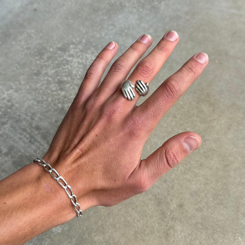 Double Hugged Hands Silver Ring