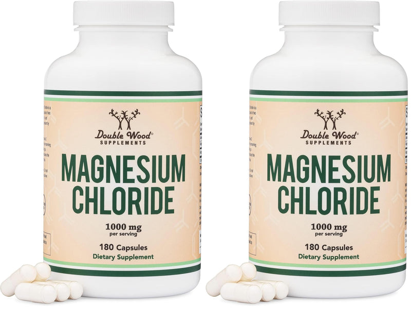 Double Wood Magnesium Chloride – 180 Capsules, 1000 mg per Serving, Supports Digestive & Bone Health – Non-GMO & Gluten Free (Pack of 2)
