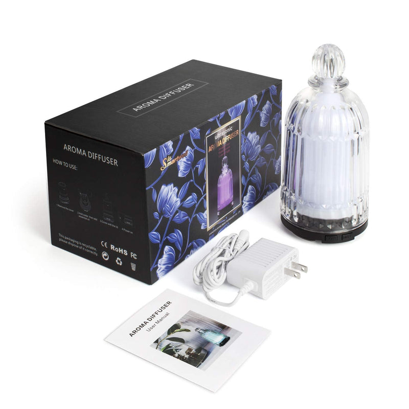 DOUDING 120ml Glass Essential Oil Diffuser | Auto Shut-Off, 7-Color LED, White Base