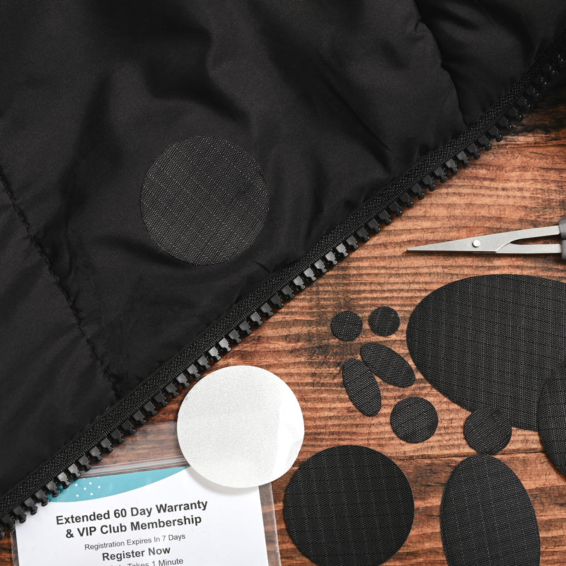 Repair Patches (30+ Colours) for Puffer Jackets, Tents, Upholstery - Stick On, Waterproof, Tear-Cold-Heat-Resistant