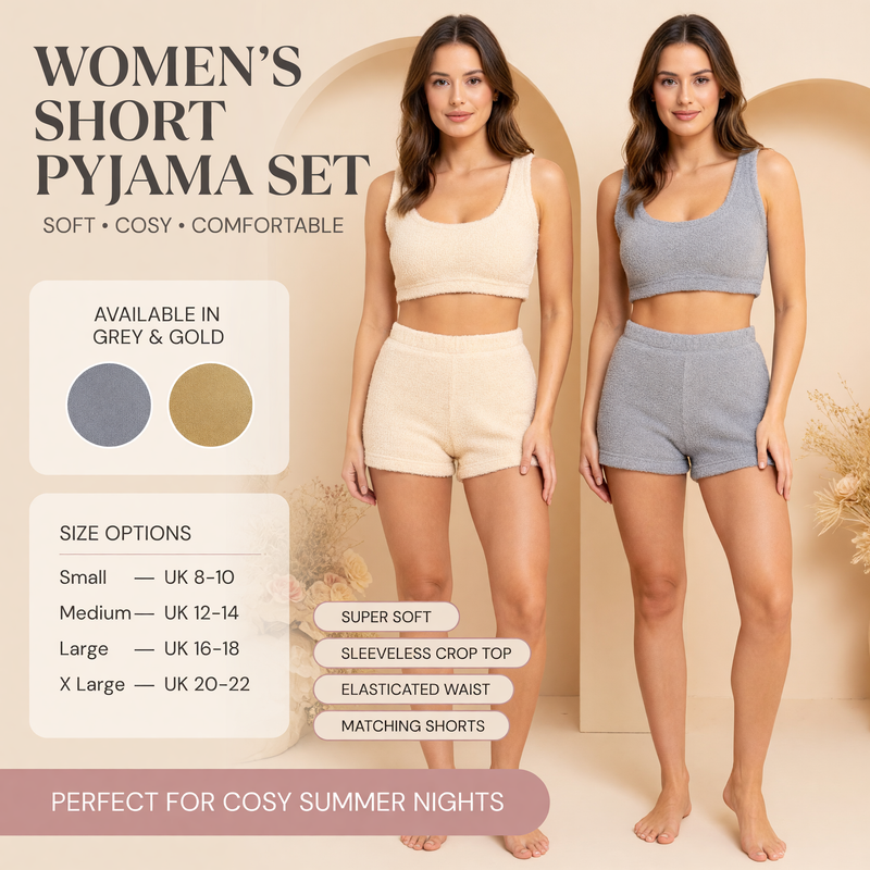 Women's Ultra-Soft Teddy Fleece Crop Top and Shorts Pyjama Loungewear Set Cozy Fluffy Nightwear Perfect for Home Comfort and Relaxation by Daisy Dreamer