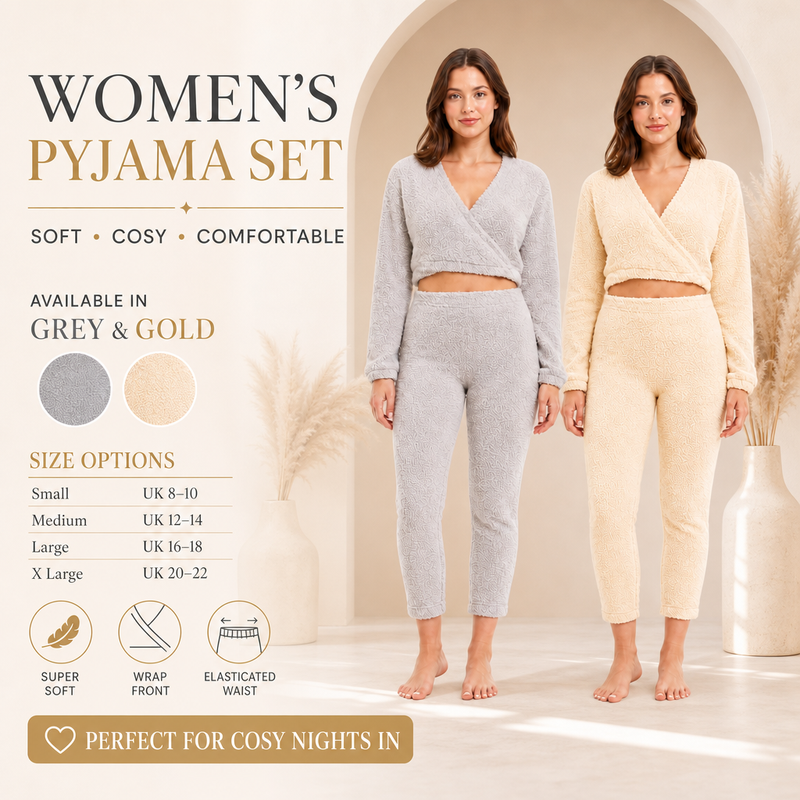 Women's Ultra Soft Teddy Fleece Loungewear Set Long Sleeve Wrap Top and Stretch Fit Pants Ideal for Relaxing and Sleeping Daisy Dreamer