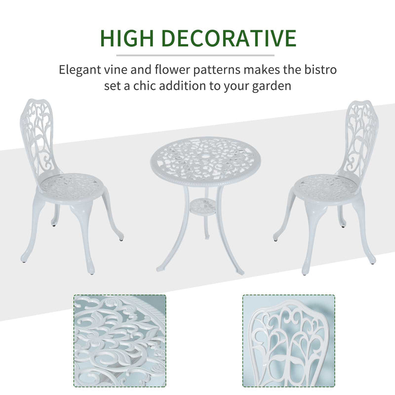 Outsunny 3 Pieces Antique Garden Bistro Set for 2 with Umbrella Hole, White