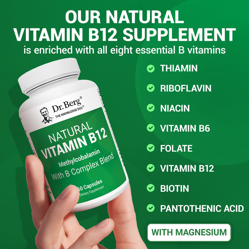 Dr. Berg Vitamin B12 1000 mcg with B Complex | Methylcobalamin for Energy, Nerve Health & Cognitive Function | 60 Capsules
