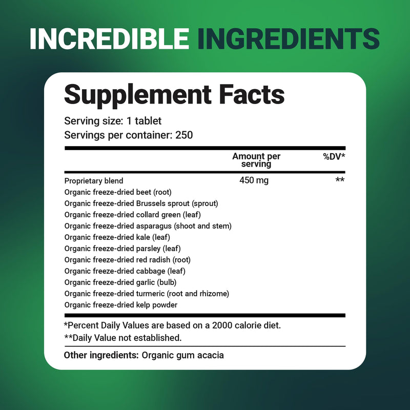 Dr Berg Nutritionals Greens Superfood Tablets – 11 Phytonutrient Cruciferous Veg, 250 Tablets
