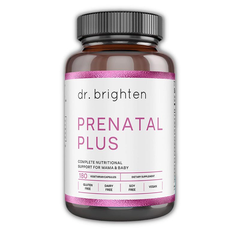 Dr. Brighten Prenatal Plus - Women's Formulation, Active B Vitamins, Minerals, Antioxidants for Pregnant or Nursing Mothers, Non-GMO Vegan, No Gluten, No Soy - 180 Capsules
