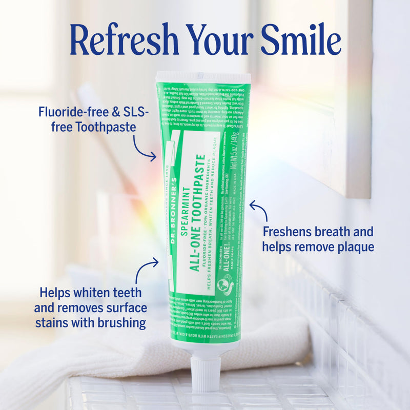 Dr. Bronner’s All-One Toothpaste Spearmint 5 oz 3-Pack – Fluoride-Free