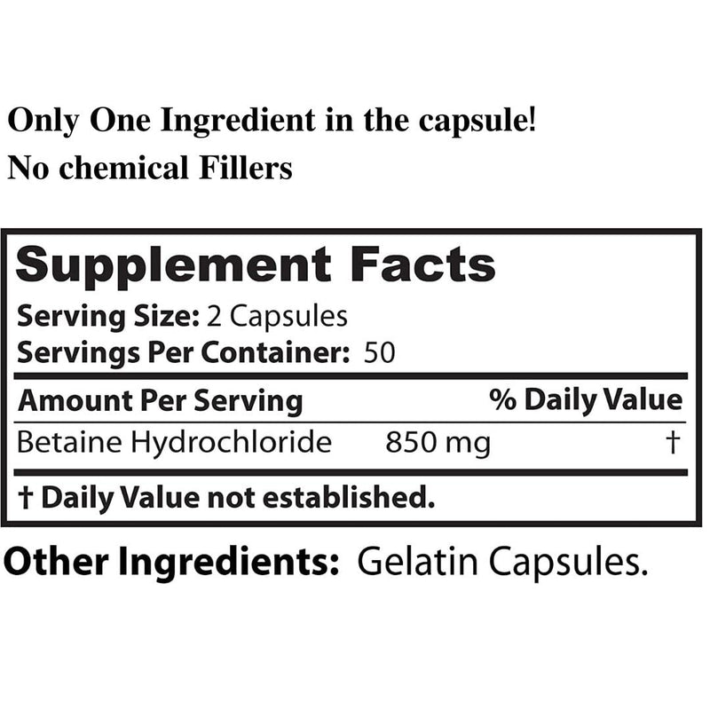 Dr Clark Betaine HCL Digestive Enzymes – 2 Pack, 100 Capsules, 425 mg