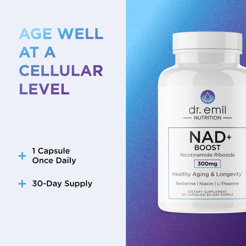 DR. EMIL NUTRITION NAD+ Boost – Nicotinamide Riboside NAD+ Supplement for Longevity, Healthy Aging & Cellular Regeneration | Berberine, L-Theanine & Niacin | 30-Day Supply