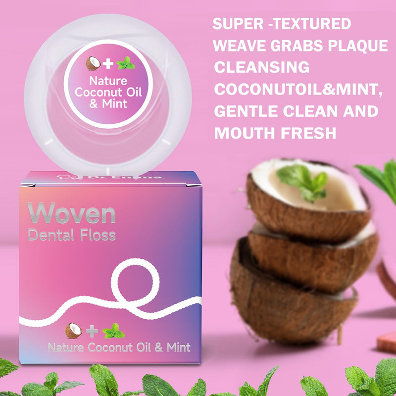 Dr. Emma Woven Dental Floss – Coconut Oil Infused Expanding Mint Floss (33 yd, Pack of 2)