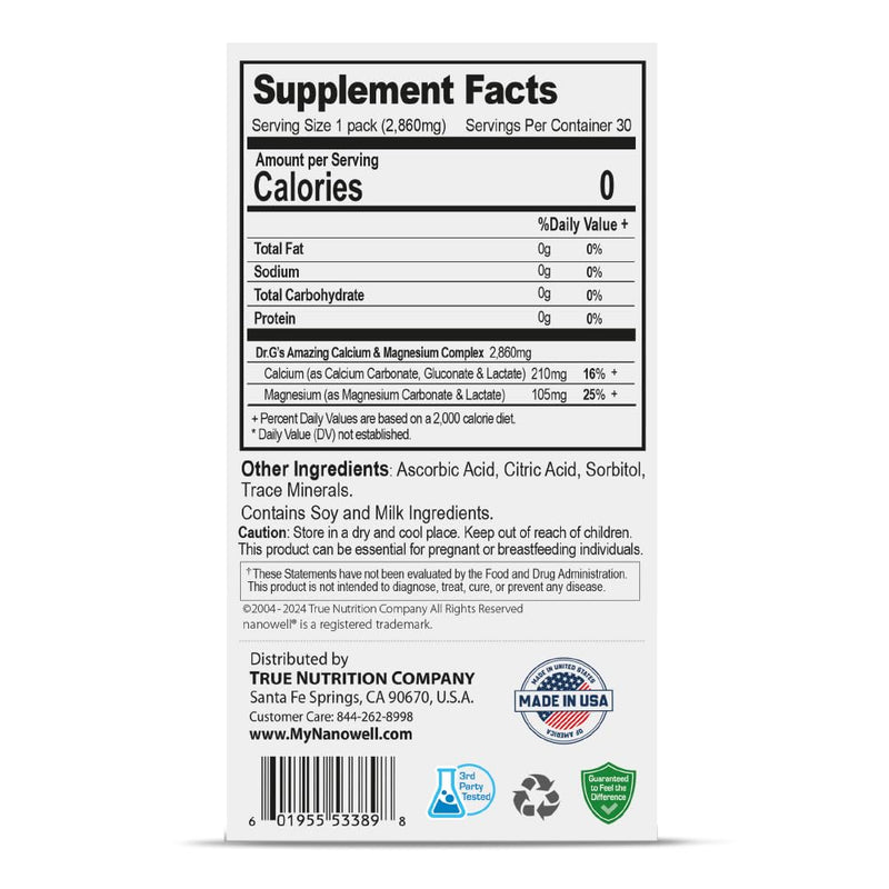 Dr. G's Ionized Cal Mag 2,860mg - Premium Calcium & Magnesium Bone Strength Supplement | 30 Sticks