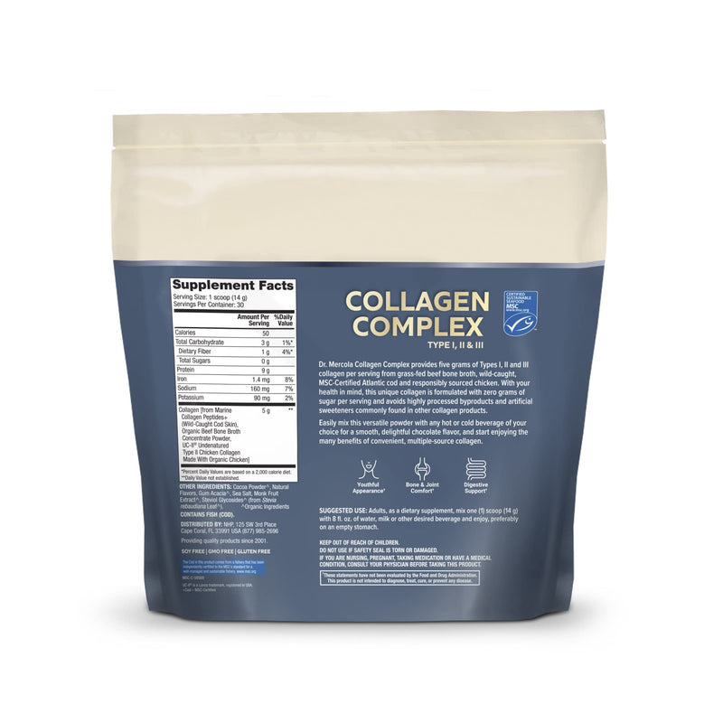Dr. Mercola Collagen Complex Powder – Skin Elasticity & Joint Support – 10.89 oz (30 Servings) – Chocolate