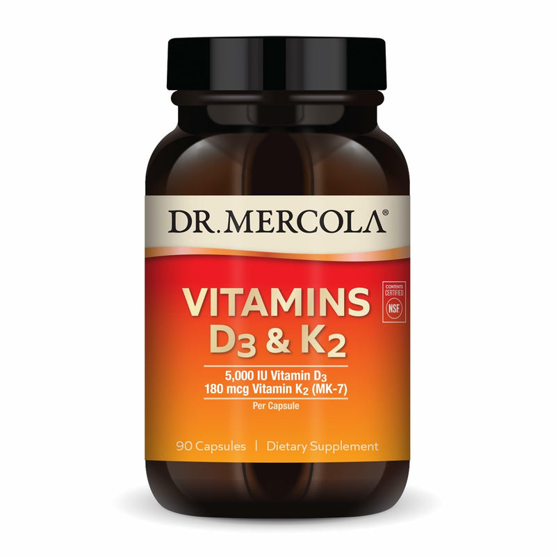 Dr. Mercola D3 & K2 Vitamin Supplement – Immune, Brain, Cardiovascular & Bone Support | 90 Capsules