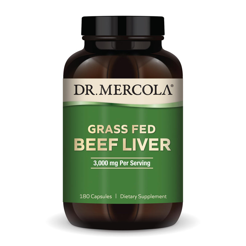 Dr. Mercola Grass-Fed Beef Liver – 30 Servings (180 Capsules) | 3,000 mg per Serving | Non-GMO