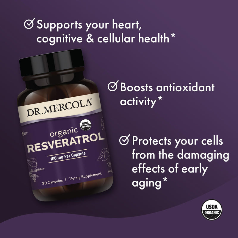 Dr. Mercola Organic Resveratrol 100 mg – Trans-Resveratrol 99.9% from Japanese Knotweed | 30 Capsules
