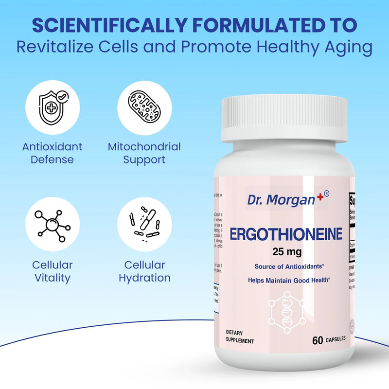 Dr. Morgan Ergothioneine Supplement – 99% Pure Antioxidant Support, Mitochondrial & Cellular Health, 60 Capsules, Made in Canada