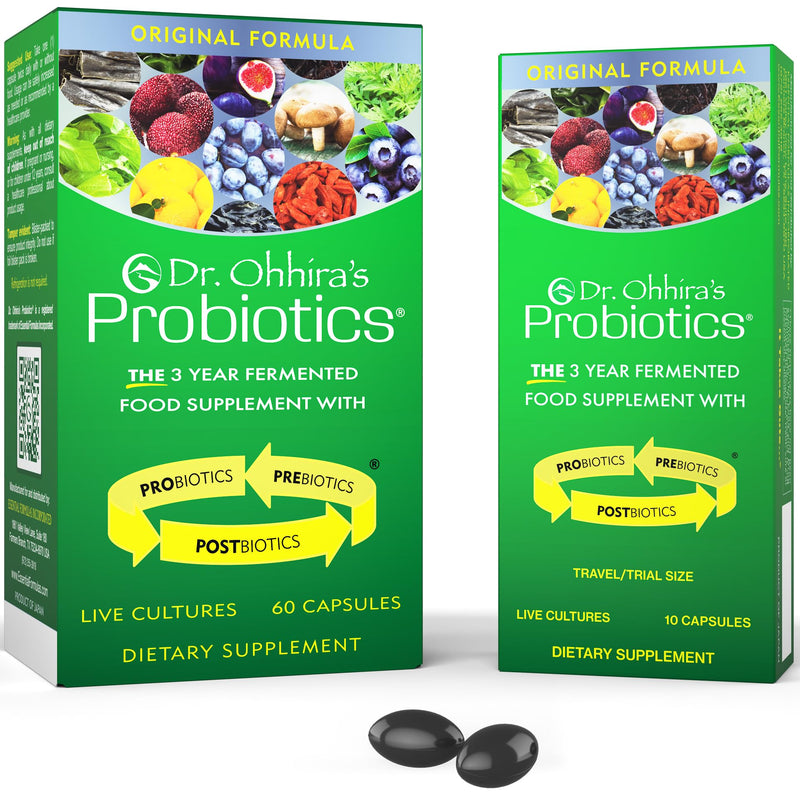 Dr. Ohhira's Probiotics Original Formula – 60 Caps + 10-Caps Travel Pack | 13 Strains, Prebiotics & Postbiotics | Essential Formulas