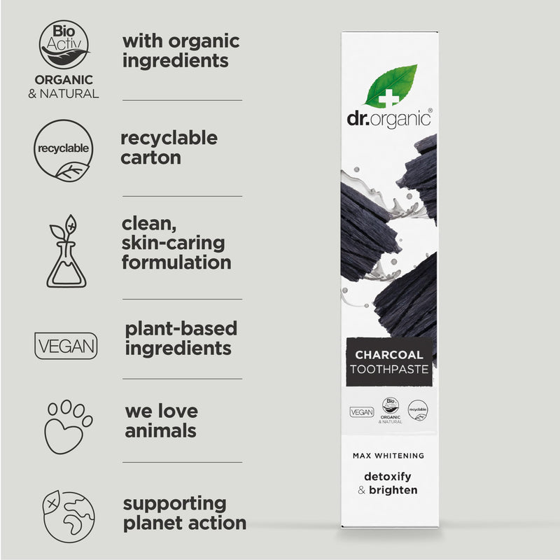 Dr Organic Extra Whitening Charcoal Toothpaste 100ml | Teeth Whitening