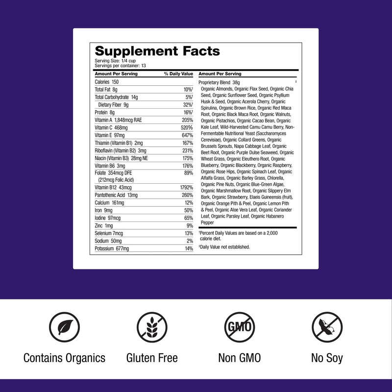 Dr. Schulze's SuperFood Ultra – Organic Super Food Powder with Vitamin B Complex & 520% Vitamin C | 17.4 oz