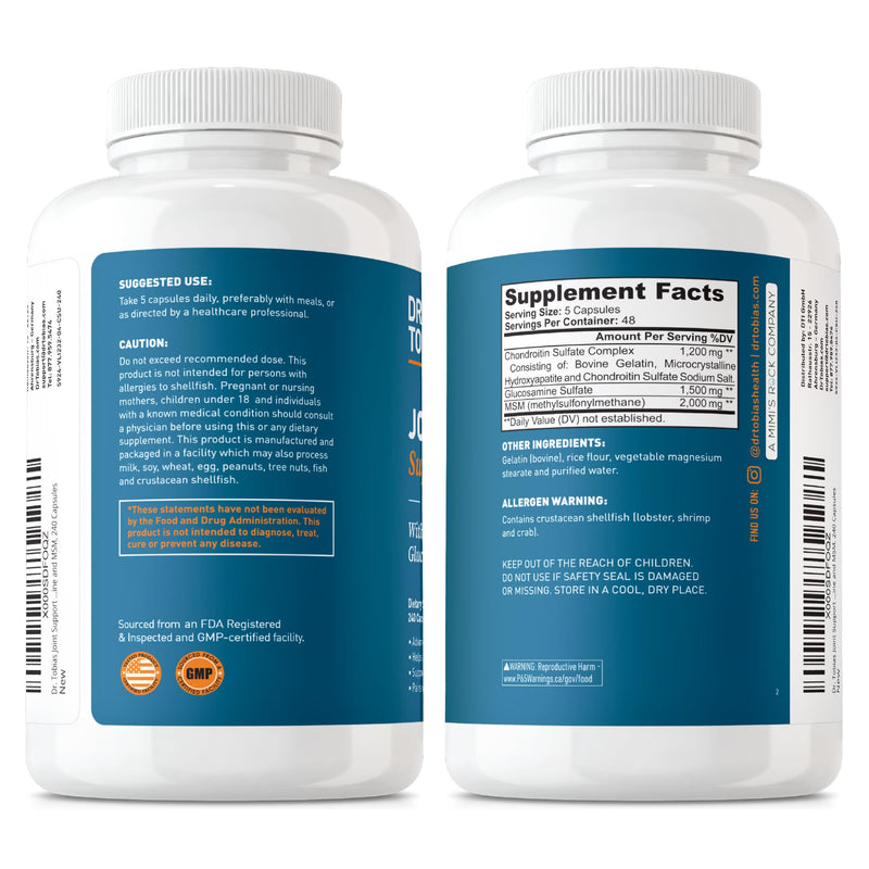 Dr. Tobias Joint Support - Glucosamine, Chondroitin & MSM, 240 Capsules