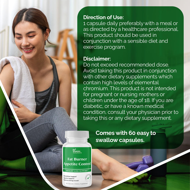 DR VITAMIN SOLUTIONS Fat Burner & Appetite Control – Metabolism Booster with L-Carnitine, CLA & Chromium | 60 Capsules