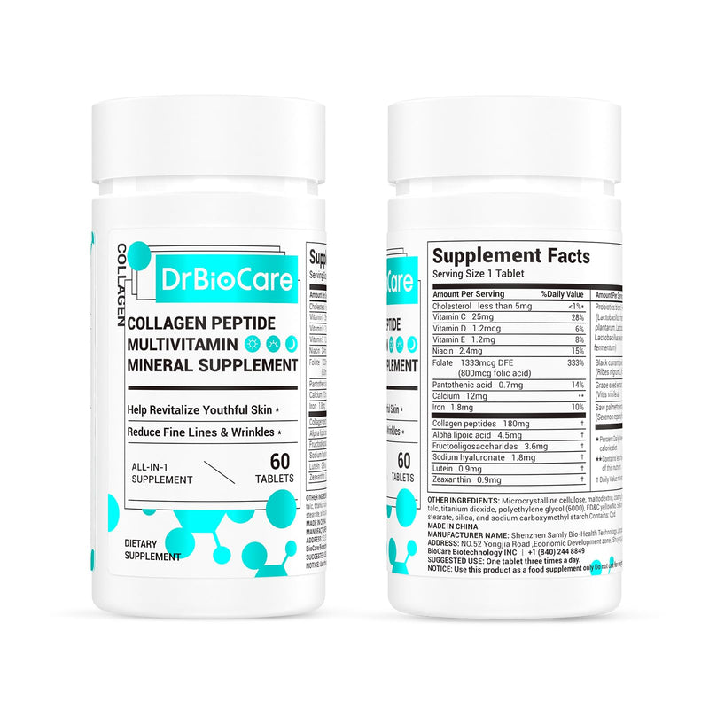 DrBioCare Collagen Peptides for Women – Beauty Vitamin & Probiotic Supplement (120 Tablets)