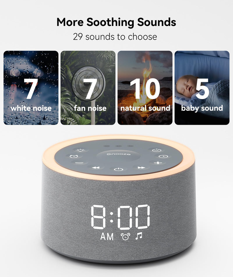 Dreamegg D1+ Sound Machine & Alarm Clock — 29 Soothing Sounds, Dimmable Night Light
