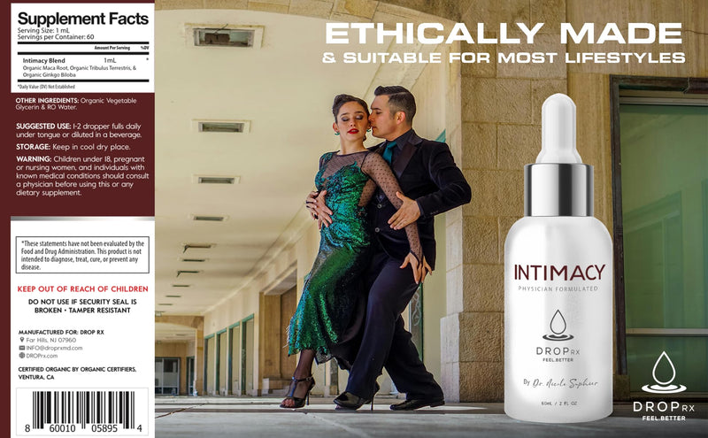 Drop Rx Intimacy by Dr. Nicole Saphier – Organic Maca, Ginkgo & Tribulus Liquid Supplement (USA Made)