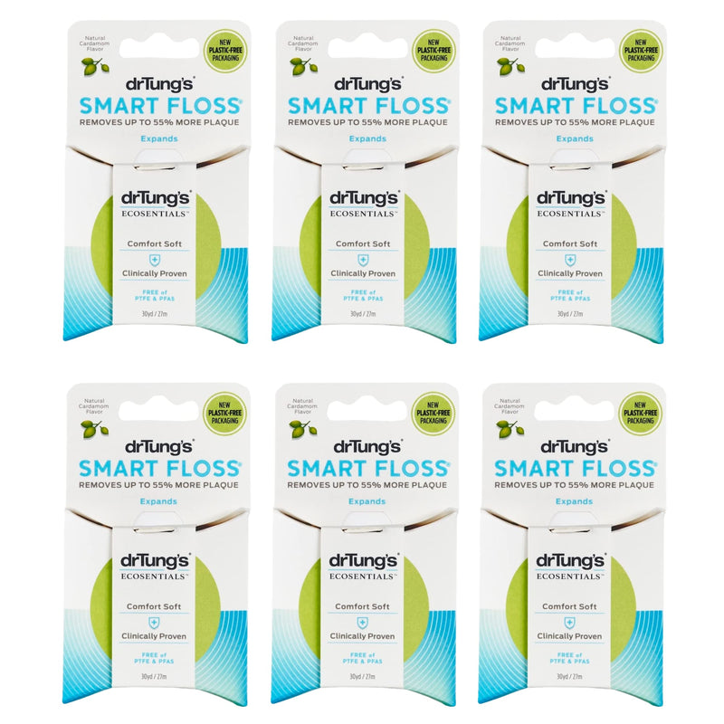 drTung's Smart Floss, 30 yds - Natural Cardamom Flavor (6 Pack, Colors May Vary)