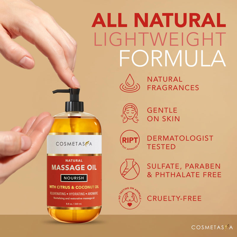 Natural Nourishing Massage Oil with Roller Ball – Citrus & Coconut, 8.8 oz