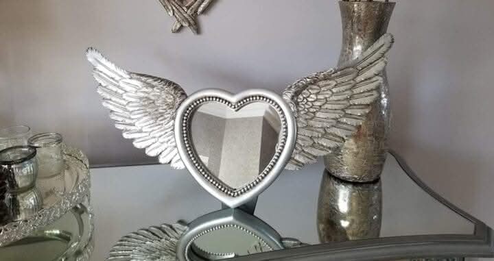 Large Silver Heart Angel Wings Wall Mirror & Photo Frame 64cm