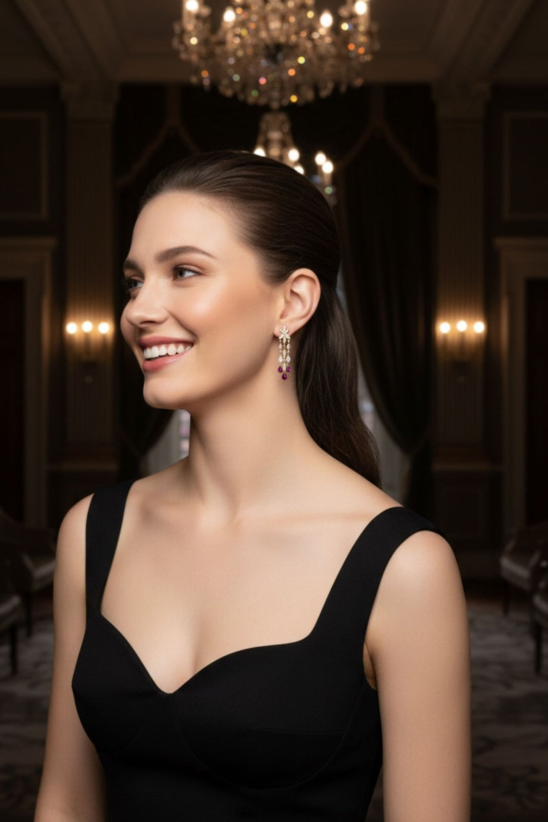 Duchess Ruby Drop Earrings Gold