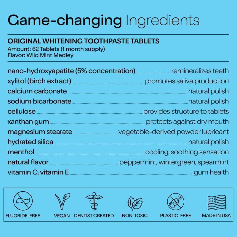 Duo Toothpaste Tablets | Nano-Hydroxyapatite Whitening, Remineralize & Sensitivity Relief | Dentist Created | Sustainable & Plastic Free