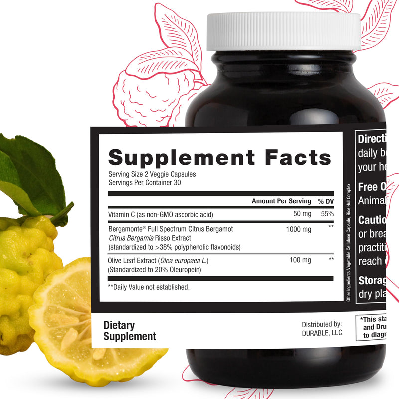 Durable Heart – Bergamonte Citrus Bergamot 1,000 mg + Olive Leaf Extract + Vitamin C | Doctor-Formulated Heart Health Supplement