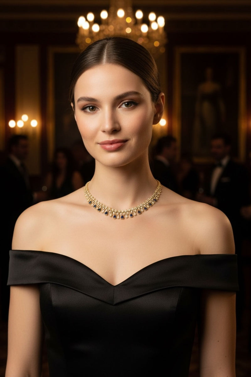 Duchess Sapphire Statement Necklace Gold