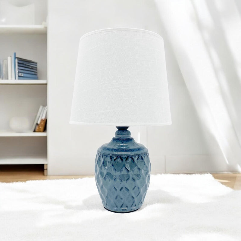40CM BLUE CERAMIC  LAMP AND SHADE