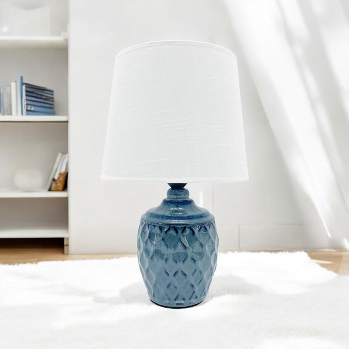 40CM BLUE CERAMIC  LAMP AND SHADE