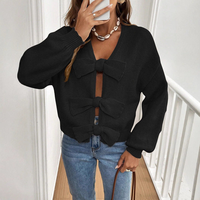 Minimalist Bowknot Matching Niche Knitted Jacket