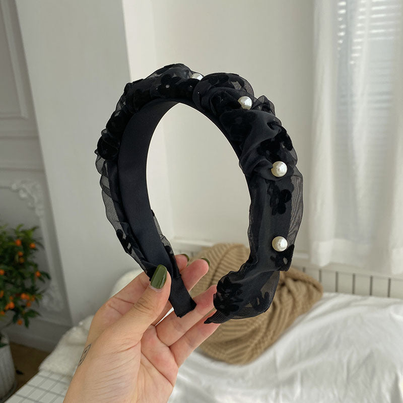 Black Large Intestine High-grade Satin Pleated Headband