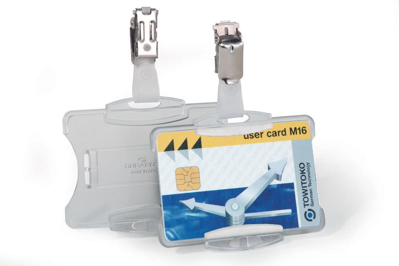 Durable Security Pass Plastic ID Badge Card Holders with Clip | 25 Pack | Clear